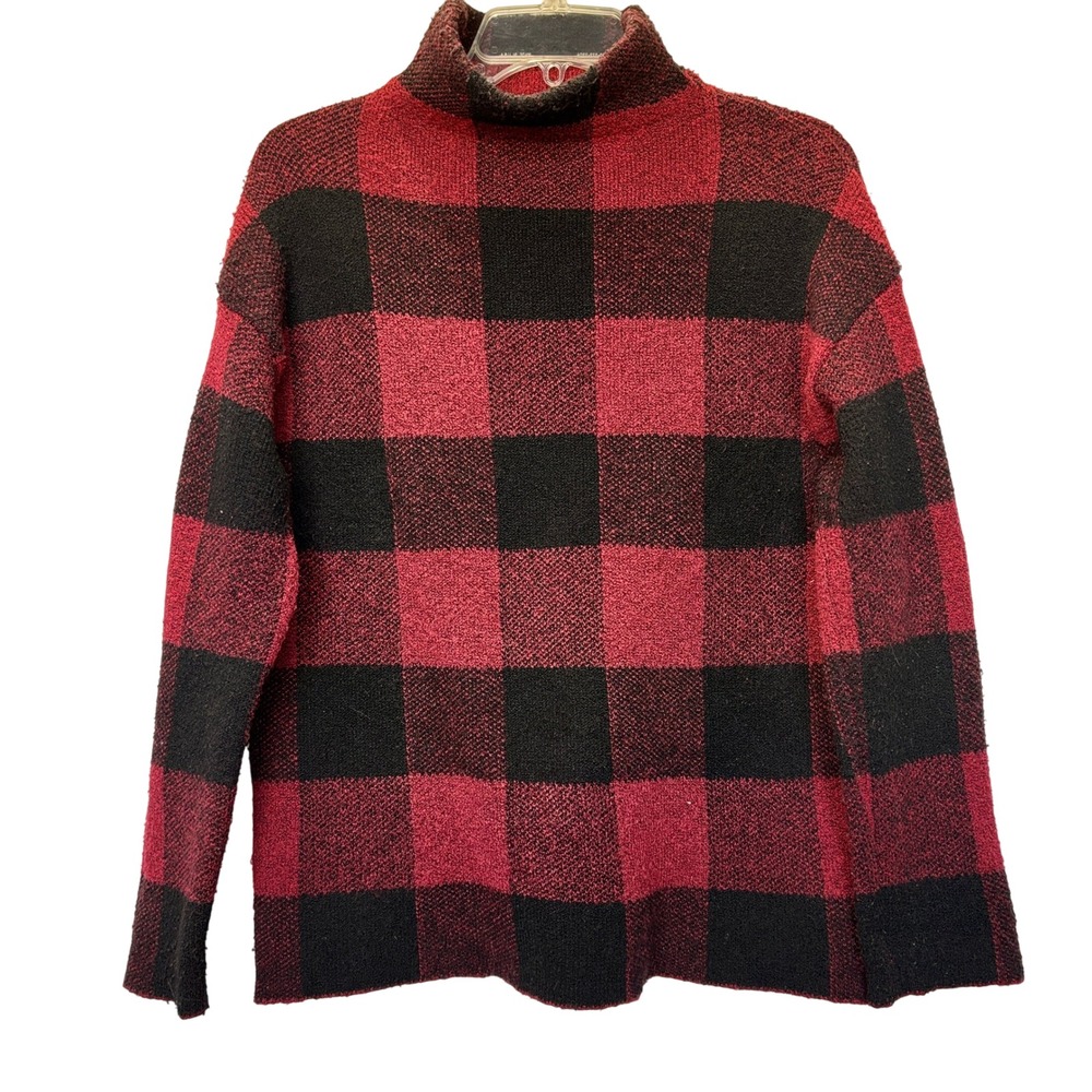 Christian Siriano Buffalo Plaid Mock Turtleneck Sweater Red & Black Holiday S